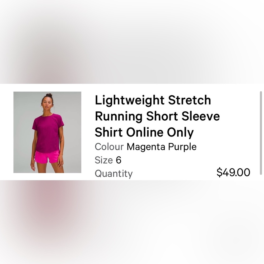 Lululemon Lightweight Stretch Running Short Sleeve shirt size 6